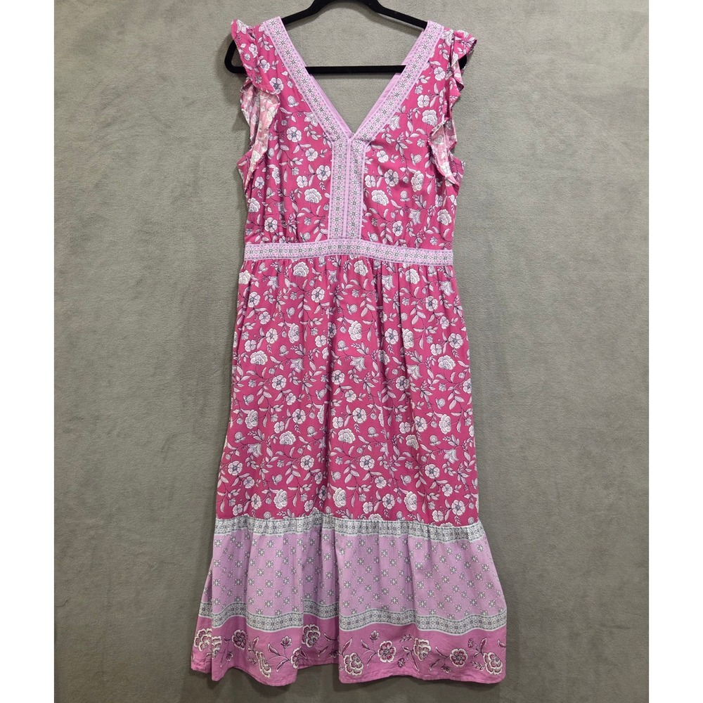 LOFT Floral Tiered Midi Dress Women's Size 10 Pockets Lined Cottage Boho Casual